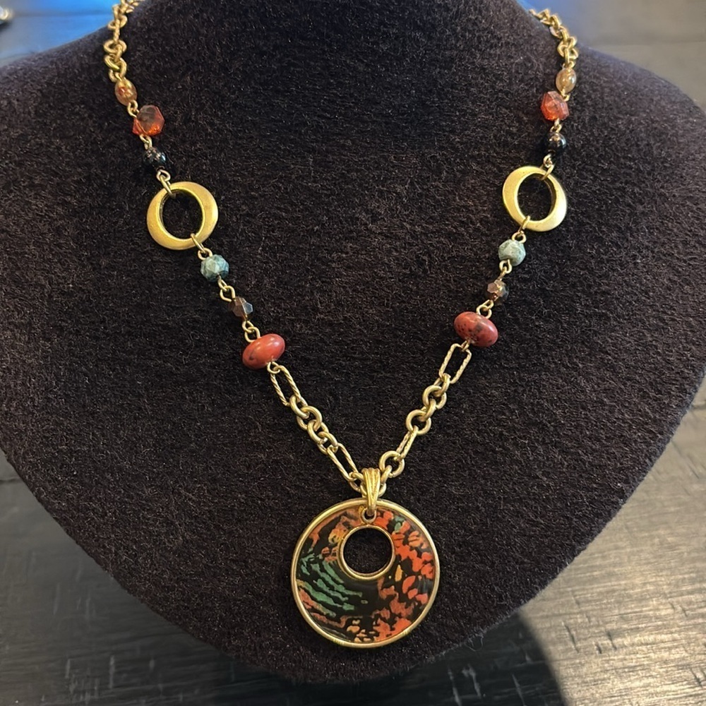 Chico’s Gold Multicolor Bead Necklace 20”